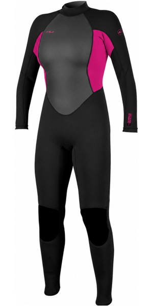 2026 O'Neill Womens Reactor-2 3/2mm Back Zip Wetsuit 5042B - Black / Punk Pink